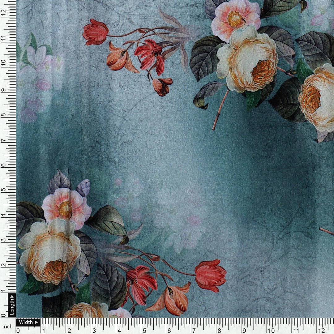 Yellow Flower Repeat Digital Printed Fabric - Japan Satin - FAB VOGUE Studio®