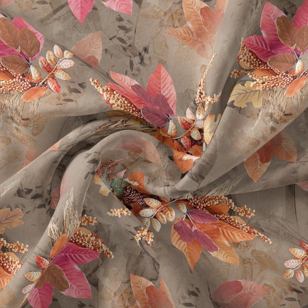 Violet Leaves Bunch Digital Printed Fabric - FAB VOGUE Studio®