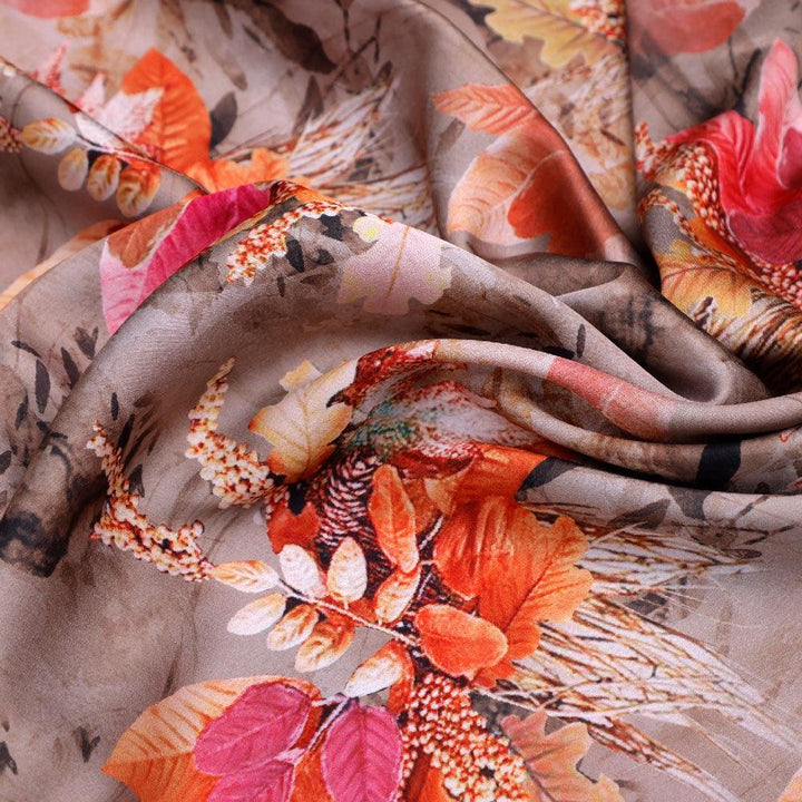 Violet Leaves Bunch Digital Printed Fabric - Japan Satin - FAB VOGUE Studio®