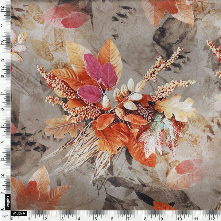Violet Leaves Bunch Digital Printed Fabric - Japan Satin - FAB VOGUE Studio®