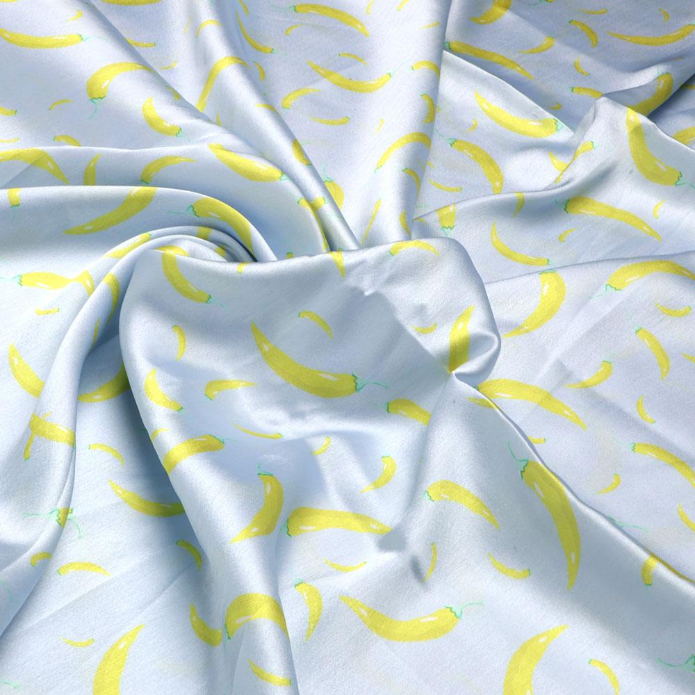 Yellow Mirchi Allover Digital Printed Fabric - Japan Satin - FAB VOGUE Studio®