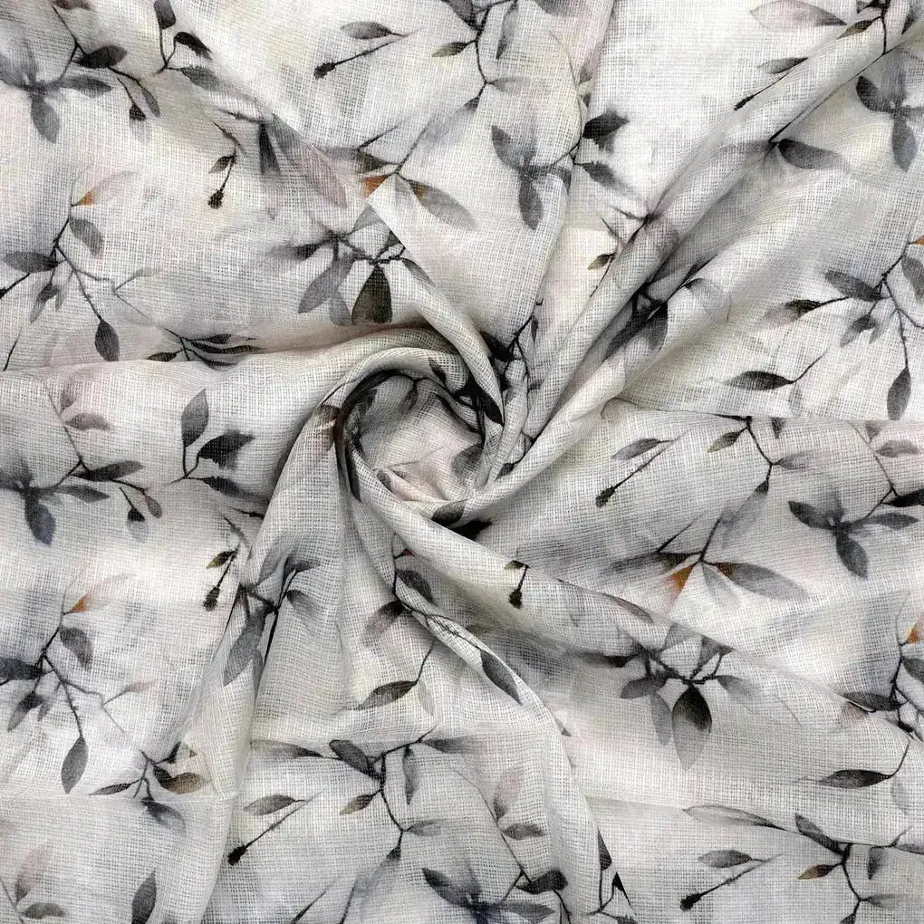 Leaves Laying Over Whilte Base Digital Printed Kota Doria Fabric – kd 0 0ta051920 111 leaves laying over whilte base digital printed kota doria fabric 1