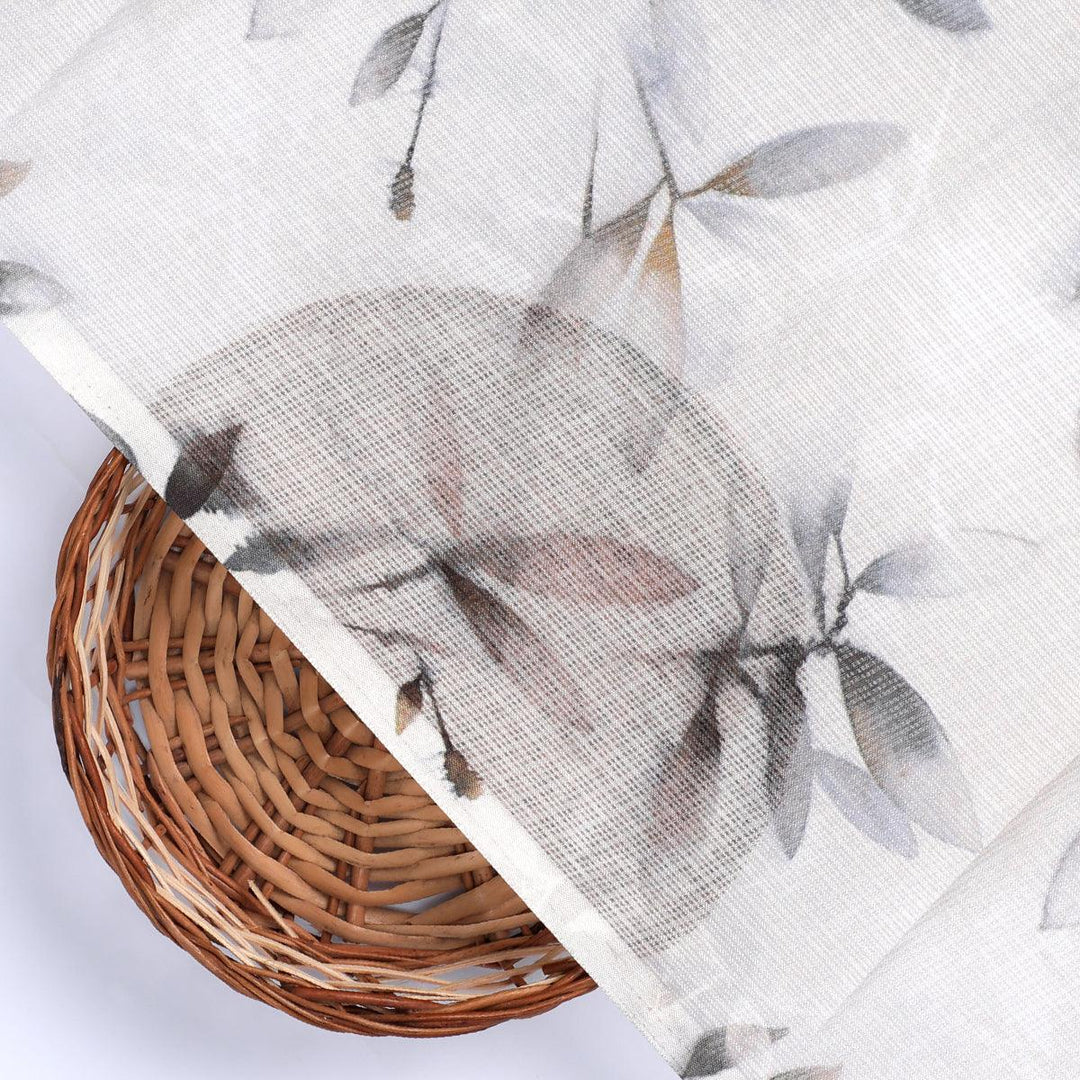 Leaves Laying Over Whilte Base Digital Printed Kota Doria Fabric - FAB VOGUE Studio®