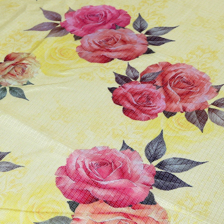 Flowers Laying Over Yellow Base Digital Printed Kota Doria Fabric - FAB VOGUE Studio®