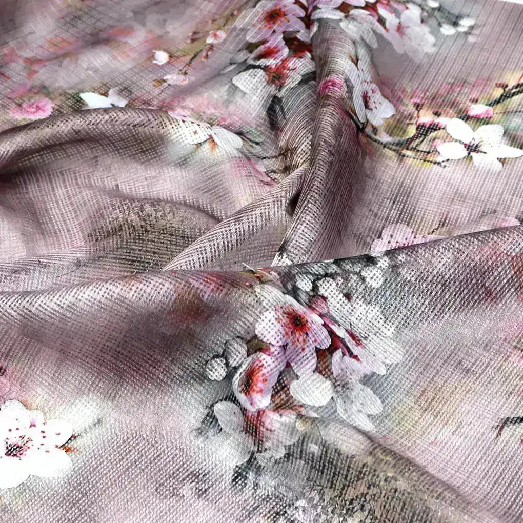 Beautiful Brown Floral Digital Printed Kota Doria Fabric – kd 0 0ta060200 111 beautiful brown floral digital printed kota doria fabric 1