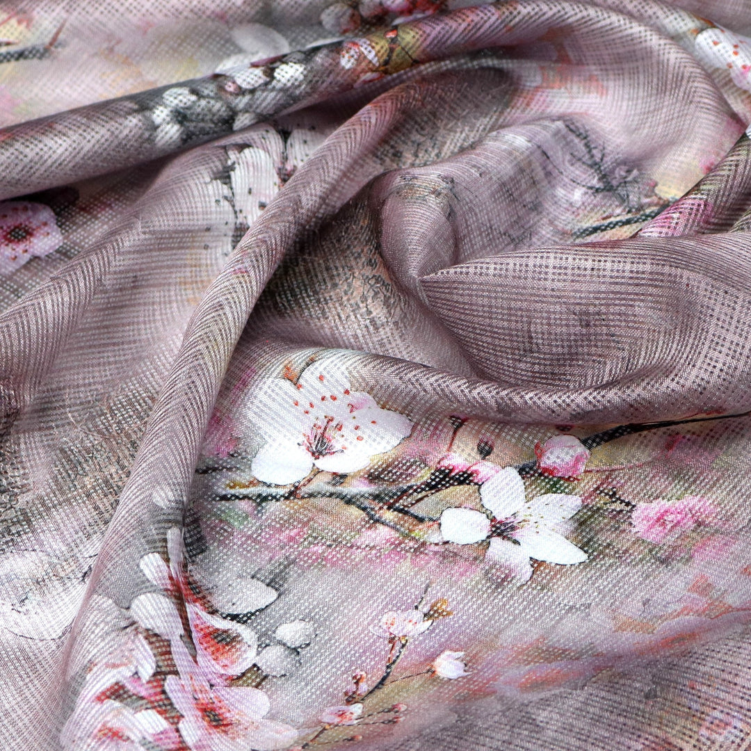 Beautiful Brown Floral Digital Printed Kota Doria Fabric - FAB VOGUE Studio®