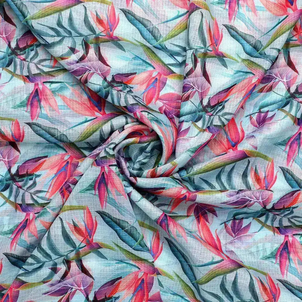 Large Leaves Digital Printed Kota Doria Fabric – kd 0 0ta06458050big 111 large leaves digital printed kota doria fabric 1