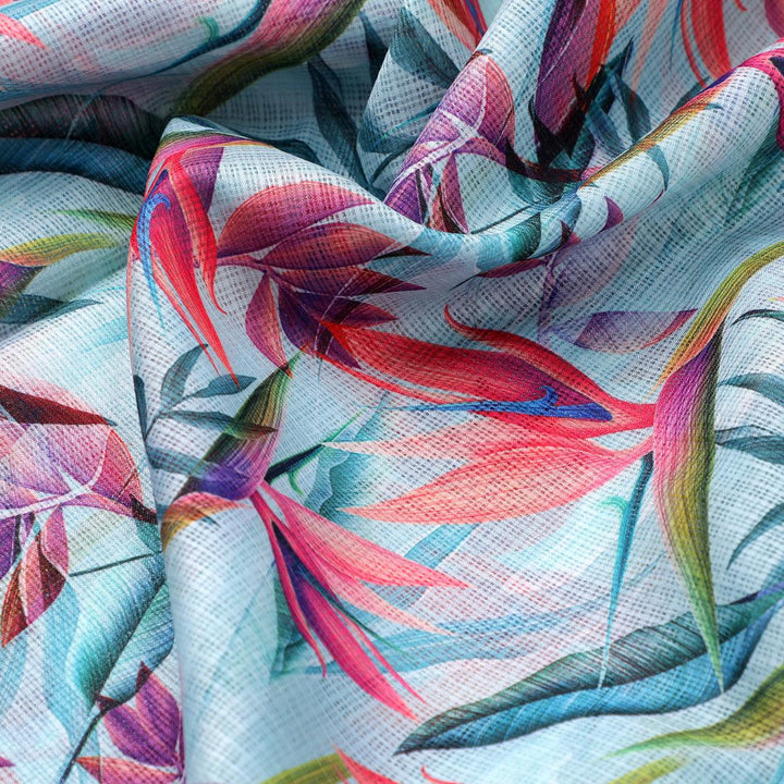 Large Leaves Digital Printed Kota Doria Fabric - FAB VOGUE Studio®