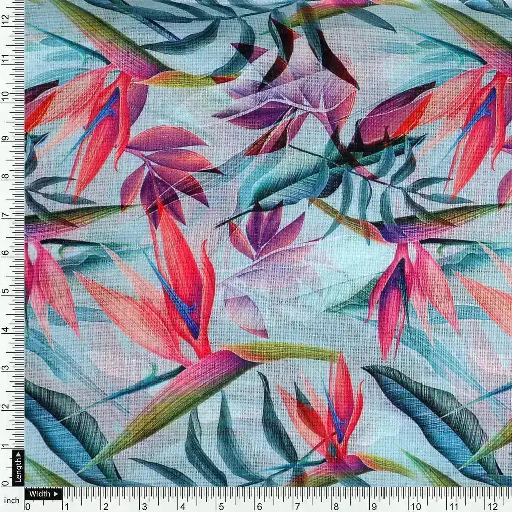 Large Leaves Digital Printed Kota Doria Fabric – kd 0 0ta06458050big 111 large leaves digital printed kota doria fabric 4