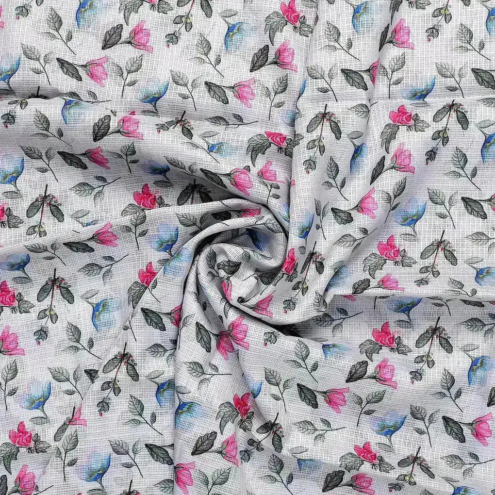 Flower With Olive Leaf Digital Printed Fabric - Kota Doria – kd 0 ma0109 110 flower with olive leaf digital printed fabric kota doria 1