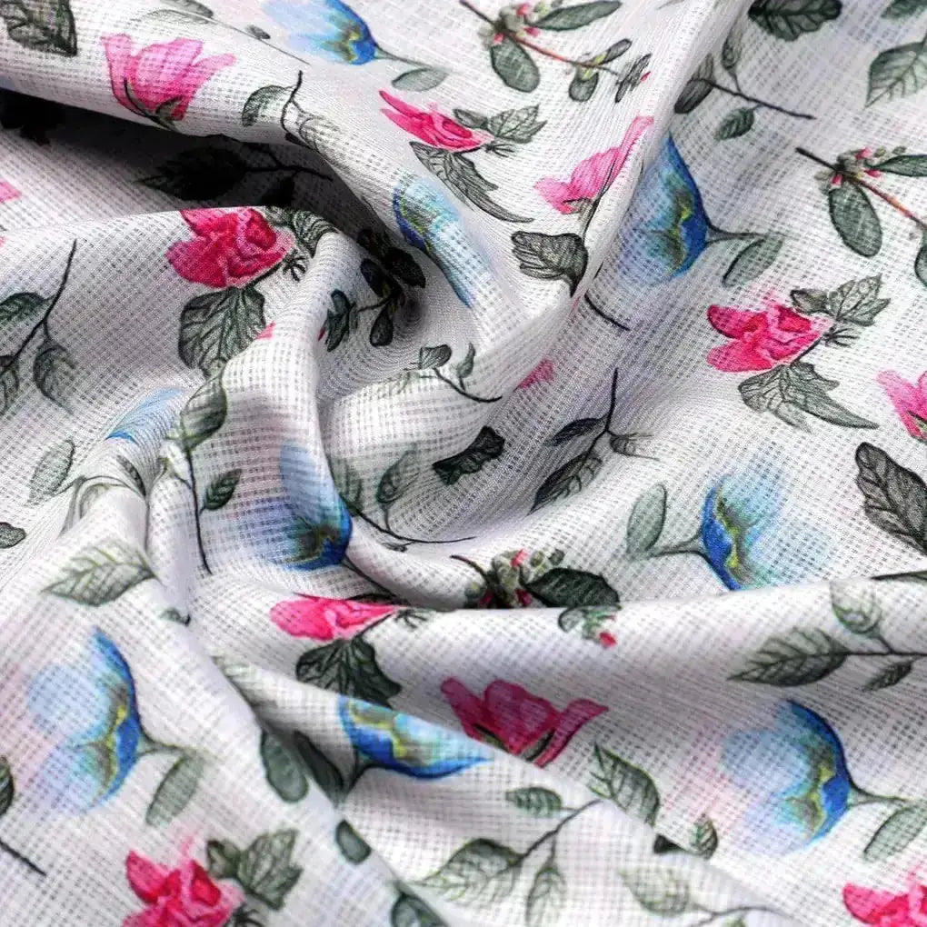 Flower With Olive Leaf Digital Printed Fabric - Kota Doria – kd 0 ma0109 110 flower with olive leaf digital printed fabric kota doria 3