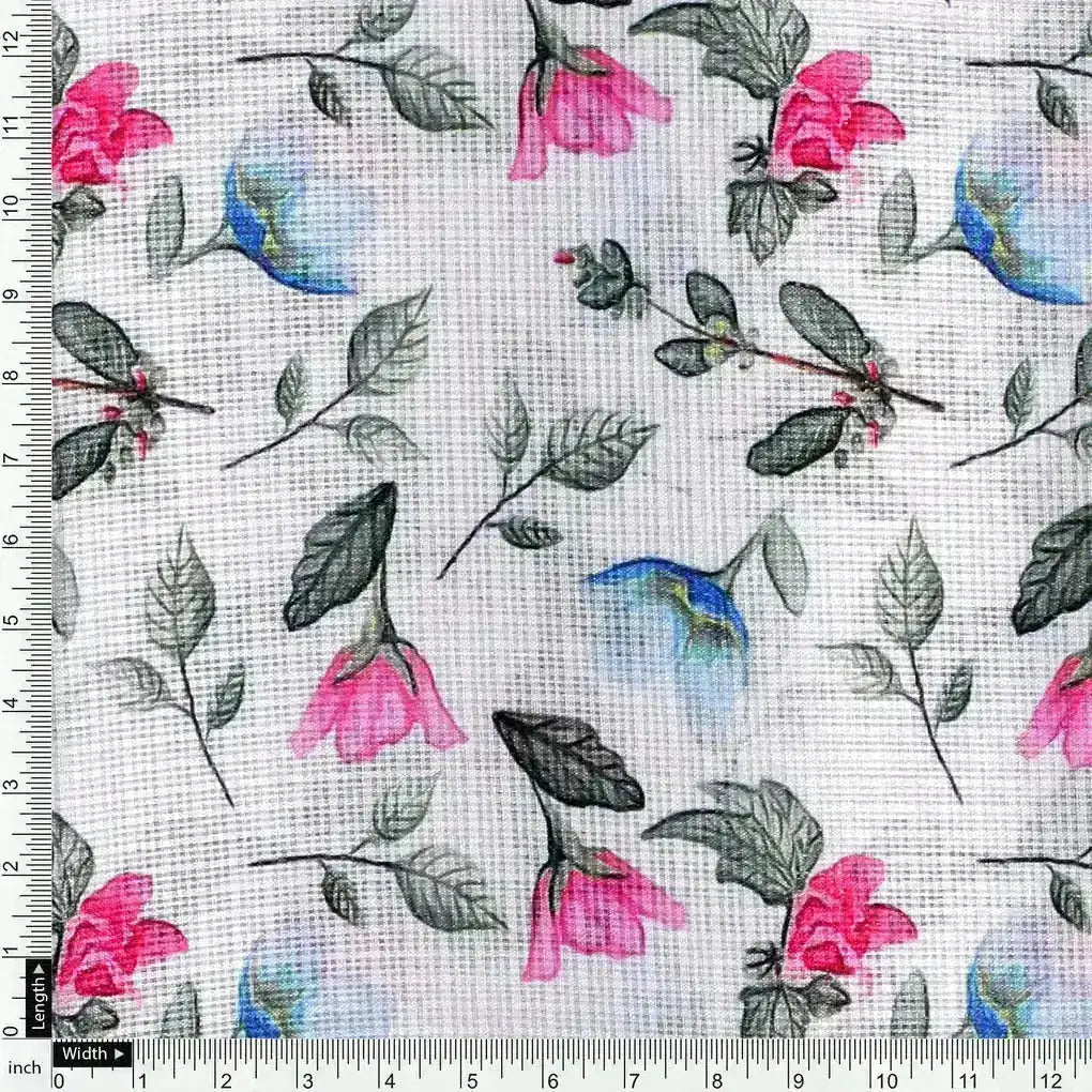 Flower With Olive Leaf Digital Printed Fabric - Kota Doria – kd 0 ma0109 110 flower with olive leaf digital printed fabric kota doria 4