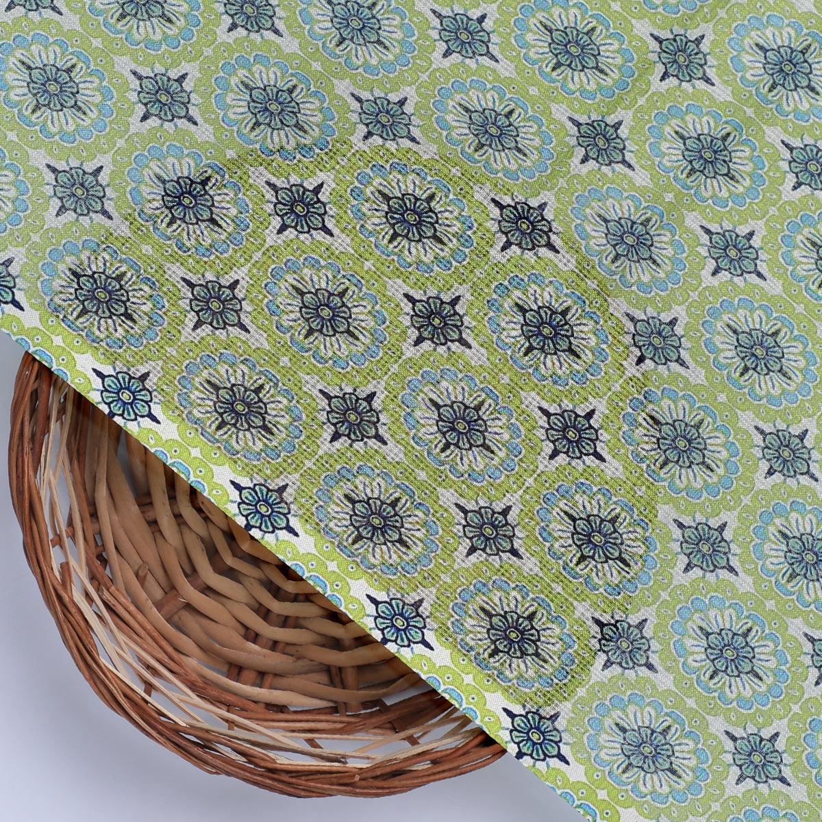 Attractive Tiny Green Link Flower Digital Printed Fabric - Kota Doria - FAB VOGUE Studio®