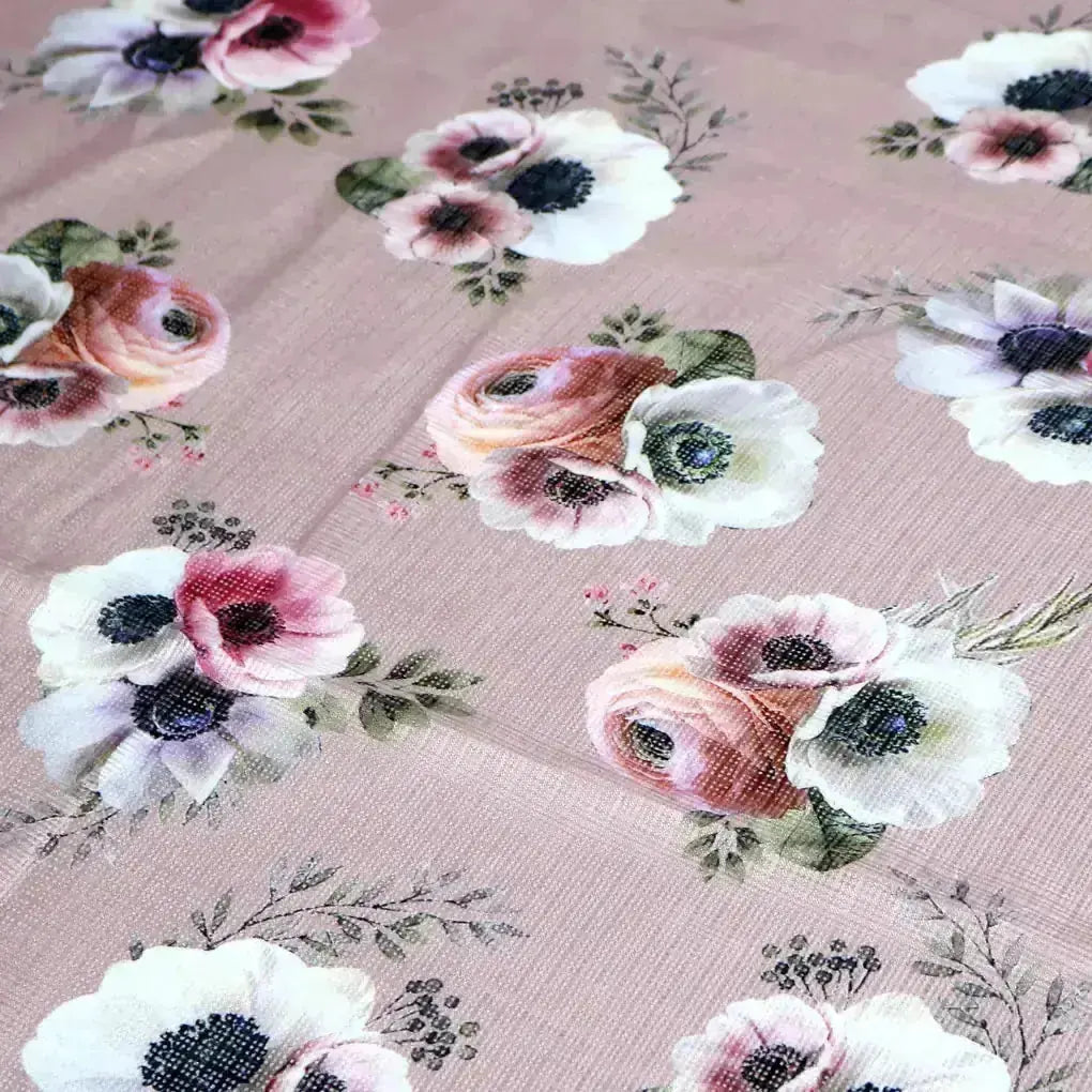 Beautiful Floral Over Brown Digital Printed Kota Doria Fabric – kd 0 ta015703 111 beautiful floral over brown digital printed kota doria fabric 1