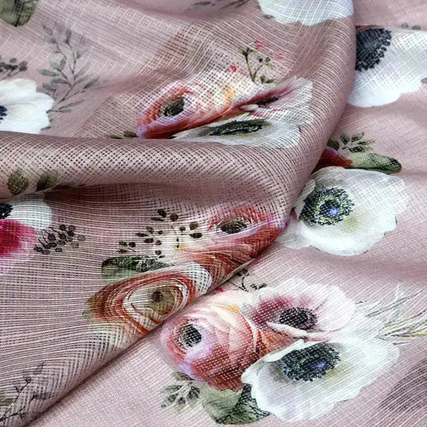 Beautiful Floral Over Brown Digital Printed Kota Doria Fabric – kd 0 ta015703 111 beautiful floral over brown digital printed kota doria fabric 2 - alternate view