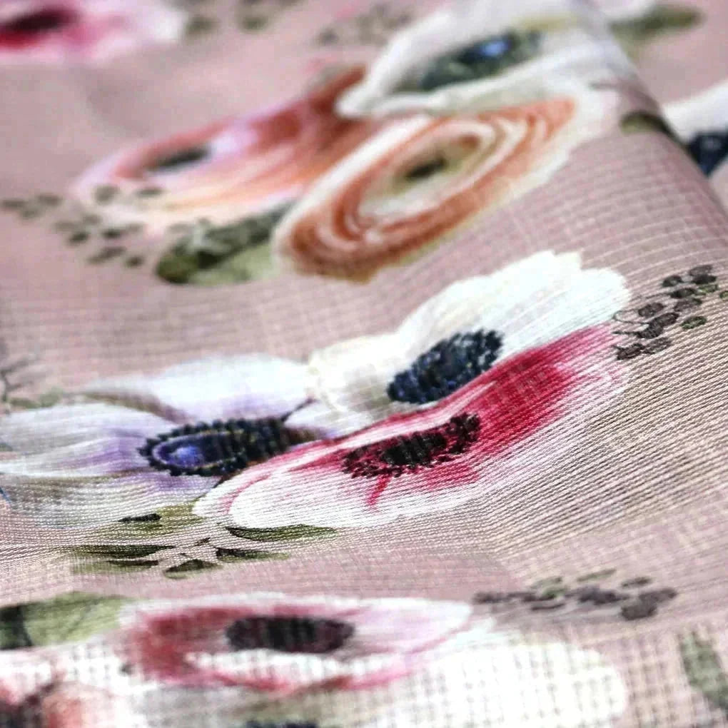 Beautiful Floral Over Brown Digital Printed Kota Doria Fabric – kd 0 ta015703 111 beautiful floral over brown digital printed kota doria fabric 3