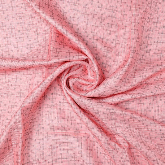 Peach Coloured Logical Abstract Motif Digital Printed Fabric - Kota Doria - FAB VOGUE Studio®