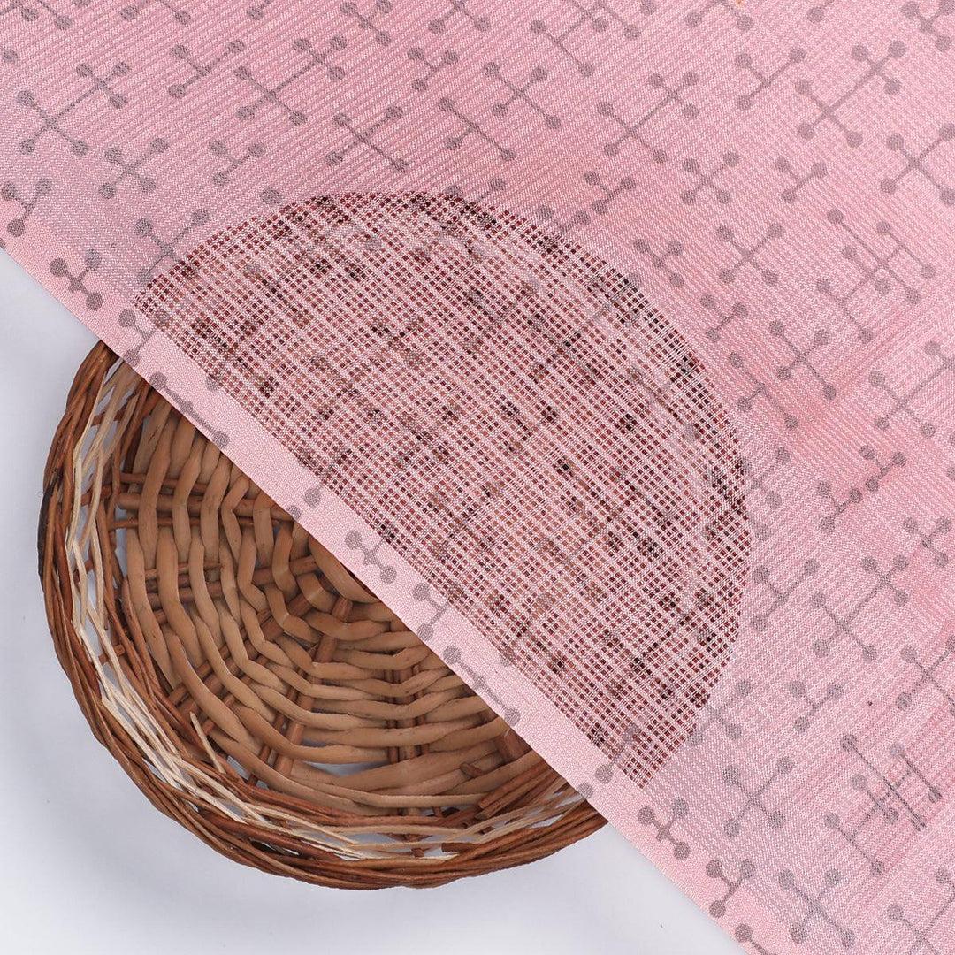 Peach Coloured Logical Abstract Motif Digital Printed Fabric - Kota Doria - FAB VOGUE Studio®