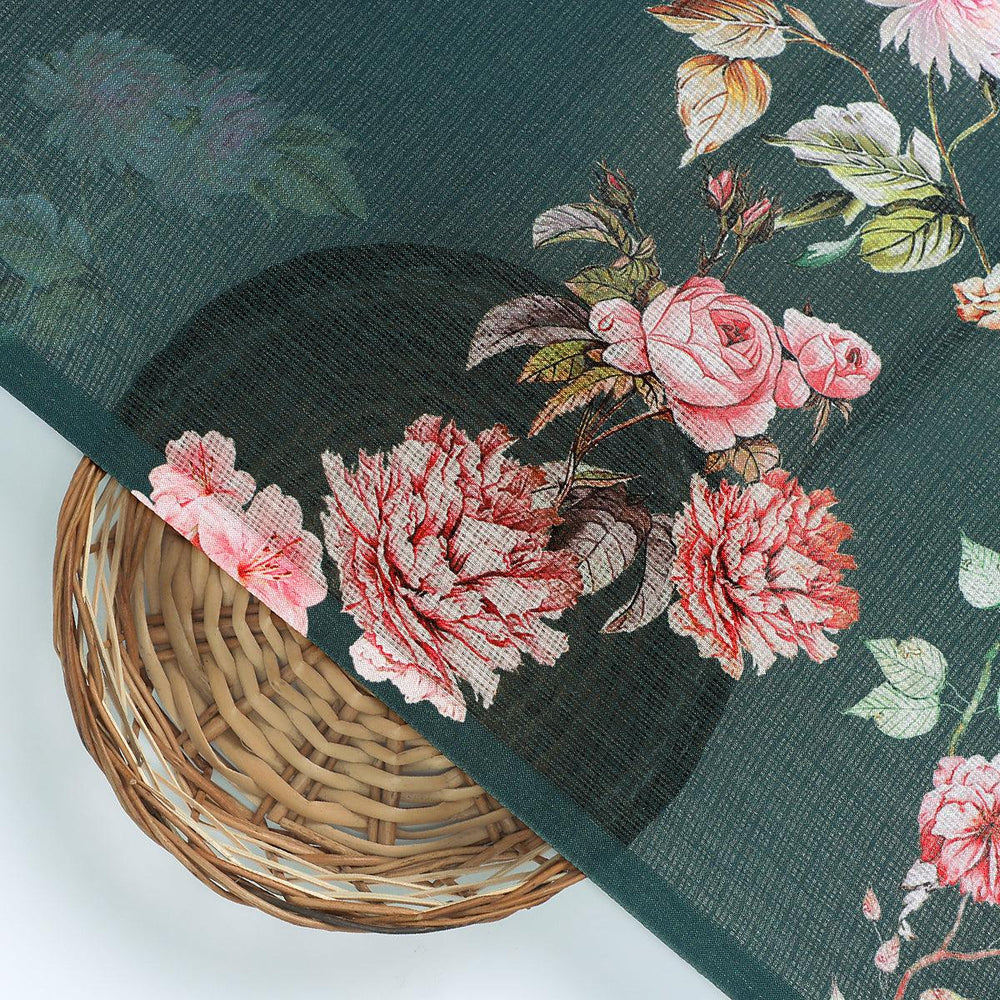 Elegant Floral Digital Printed Kota Doria Fabric - FAB VOGUE Studio®