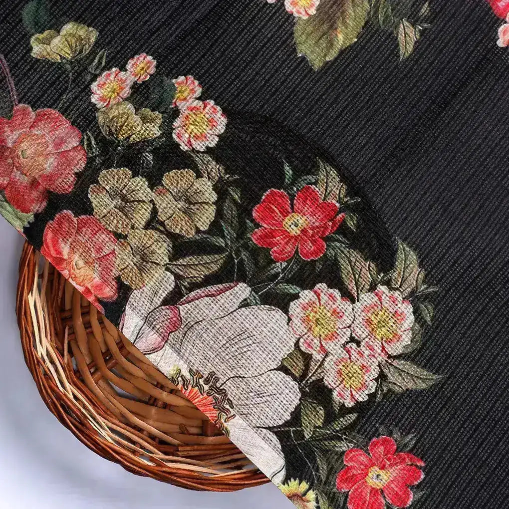 Flowers Laying on Black Base Digital Printed Kota Doria Fabric – kd 0 ta060980 111 flowers laying on black base digital printed kota doria fabric 2