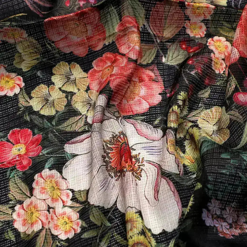 Flowers Laying on Black Base Digital Printed Kota Doria Fabric – kd 0 ta060980 111 flowers laying on black base digital printed kota doria fabric 3