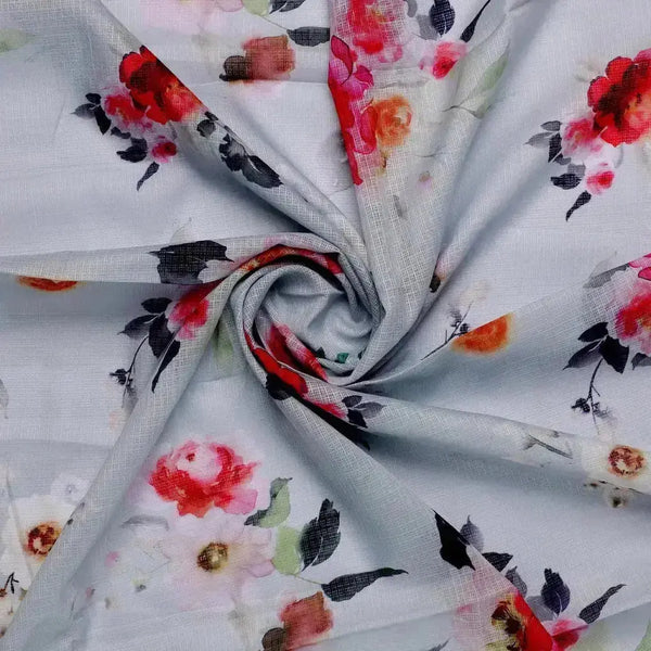 Flowers Layin Over Grey Digital Printed Kota Doria Fabric – kd 0 ta0618360 111 flowers layin over grey digital printed kota doria fabric 1