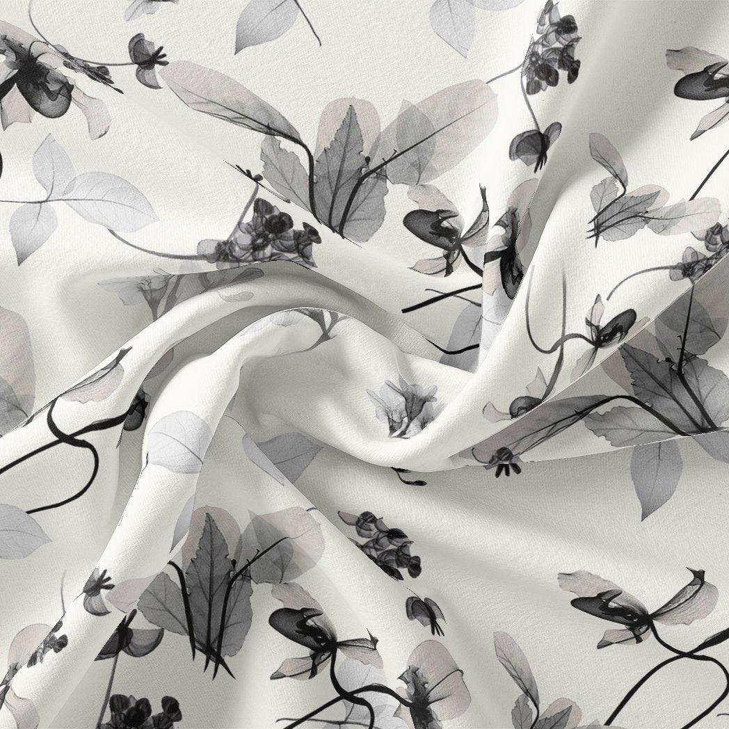 Black Floating Flowers Digital Printed Fabric - Kota Doria - FAB VOGUE Studio®
