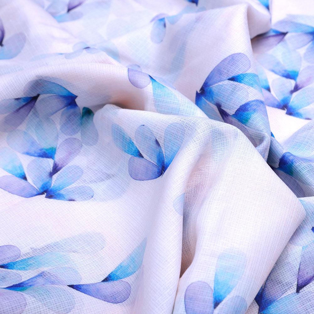 Blue Leaves Laying Over White Digital Printed Kota Doria Fabric – kd 0 ta06258blue 111 blue leaves laying over white digital printed kota doria fabric 3