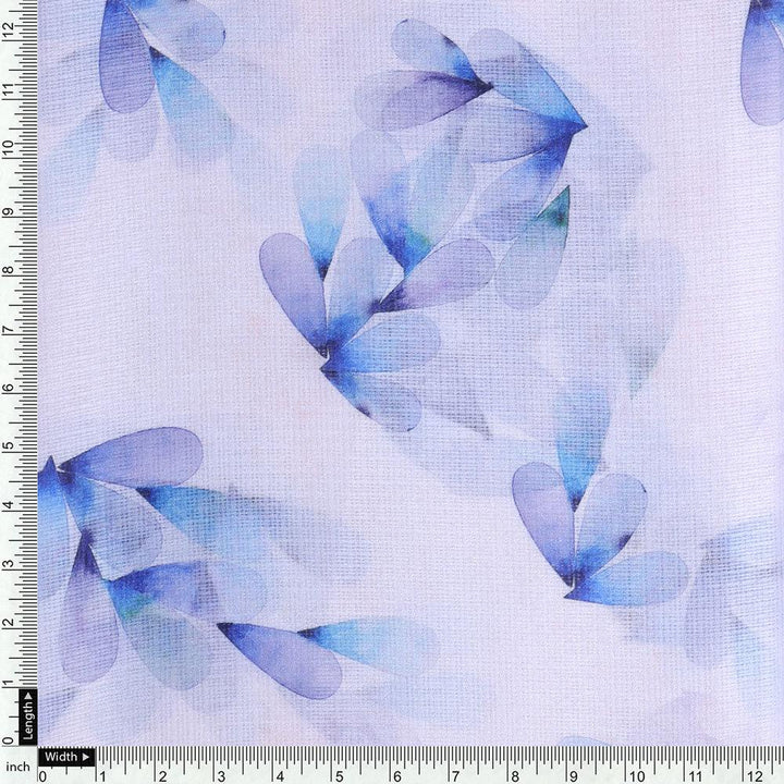 Blue Leaves Laying Over White Digital Printed Kota Doria Fabric - FAB VOGUE Studio®