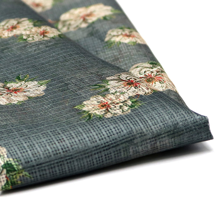 Beautiful Green Floral Digital Printed Kota Doria Fabric - FAB VOGUE Studio®