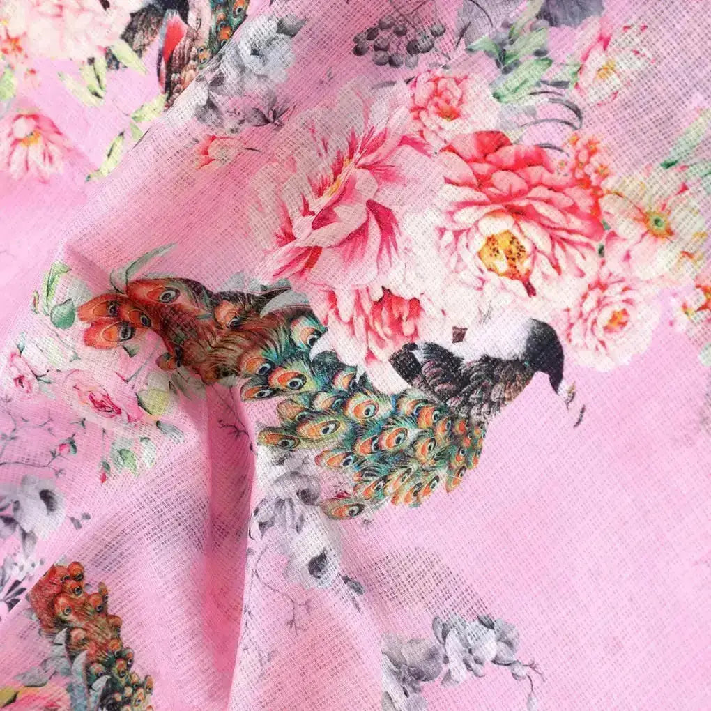 Pink Peacock Floral Digital Printed Kota Doria Fabric – kd 0 ta064064 111 pink peacock floral digital printed kota doria fabric 3