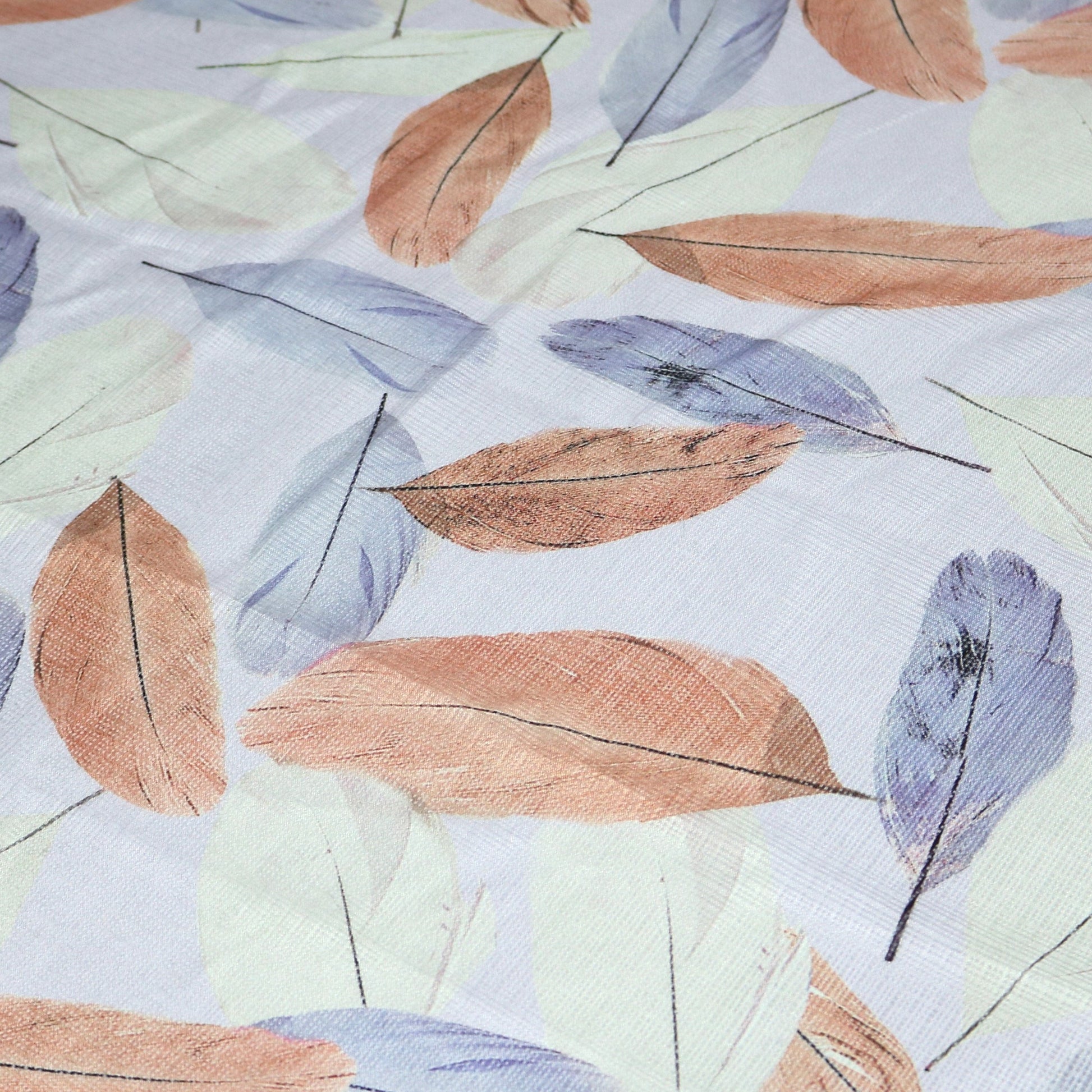 Beautiful Leaves Floating on White Base Digital Printed Kota Doria Fabric - FAB VOGUE Studio®