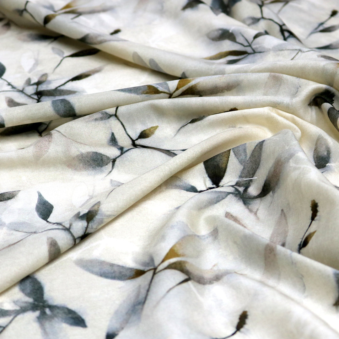 Beautiful Leave Digital Printed Kora Silk Fabric - FAB VOGUE Studio®