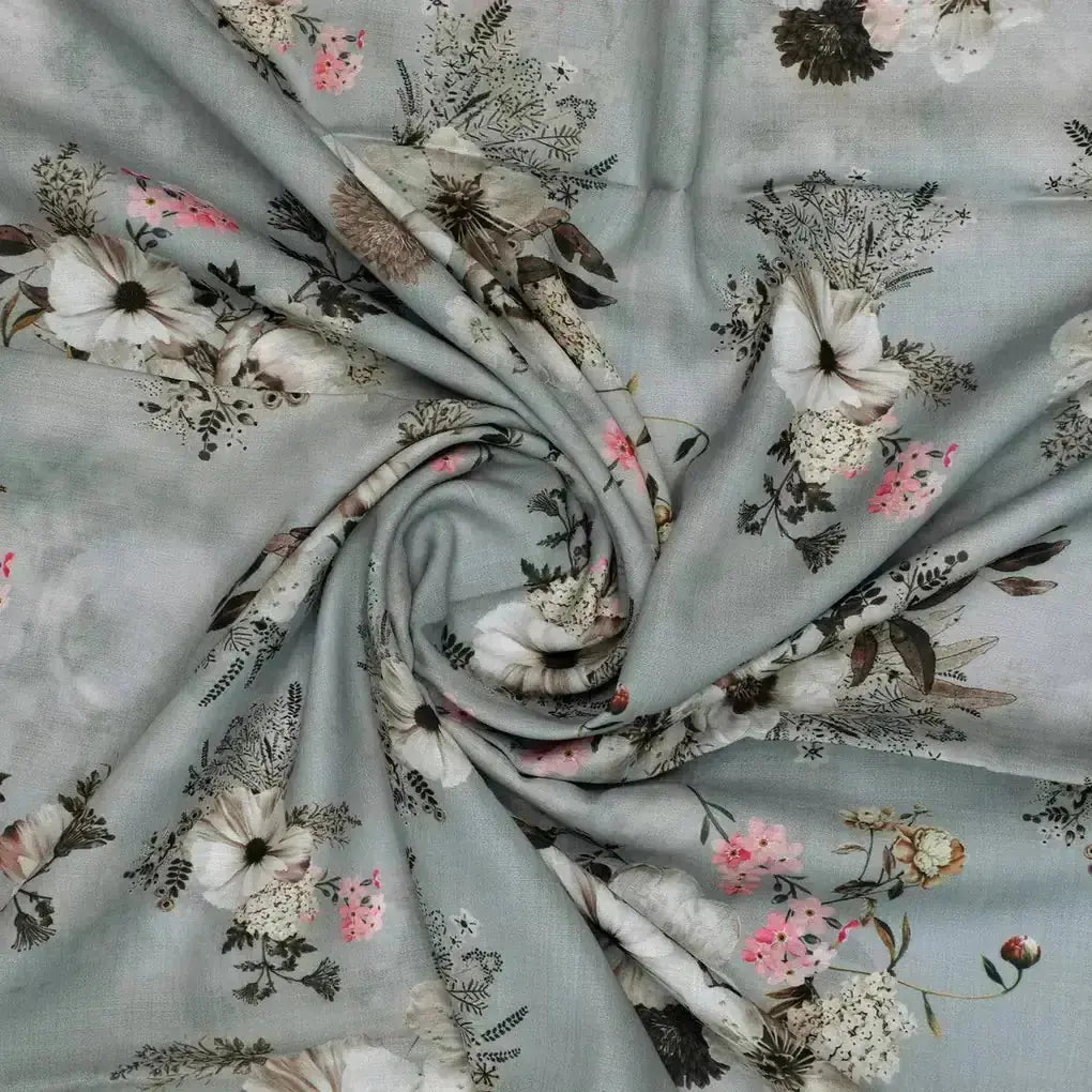 Grey Flower Digital Printed Kora Silk Fabric – ks 0 0ta058294 111 grey flower digital printed kora silk fabric 1