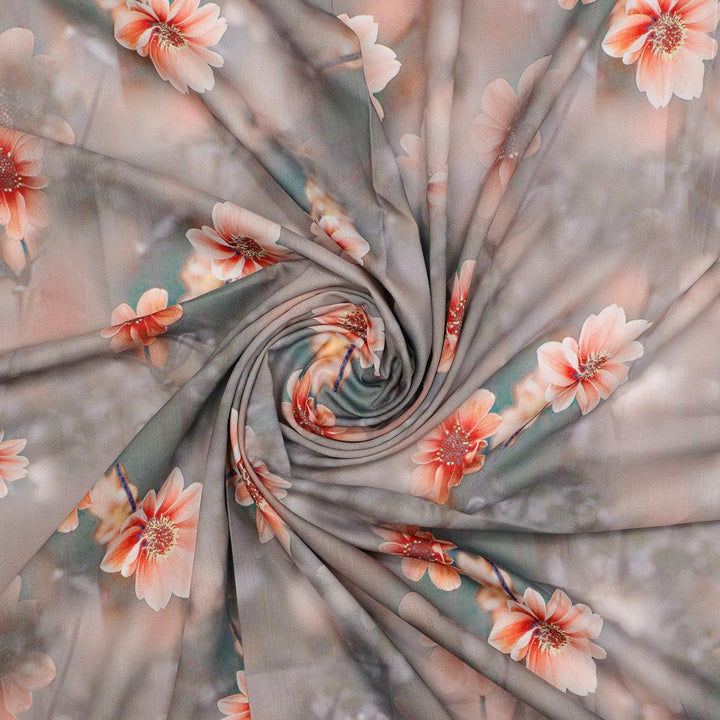 Dusty Flower Digital Printed Kora Silk Fabric - FAB VOGUE Studio®