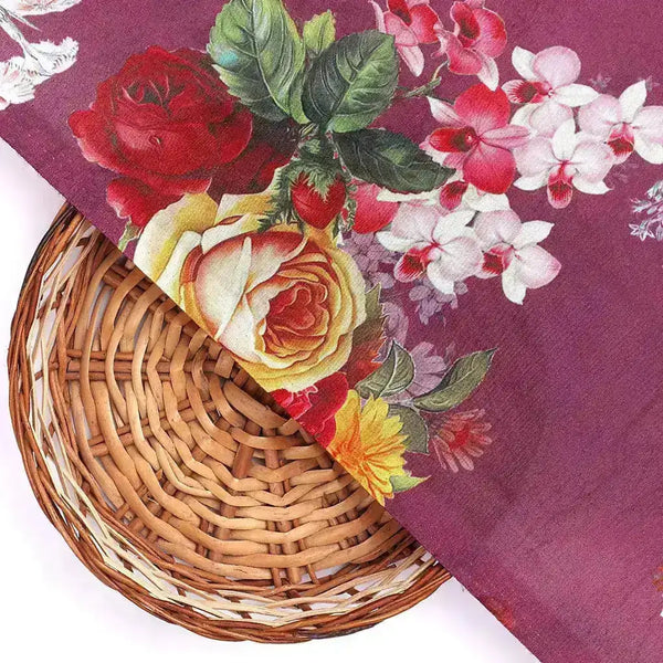 Purple Flower Digital Printed Kora Silk Fabric – ks 0 0ta061811 111 purple flower digital printed kora silk fabric 2 - alternate view