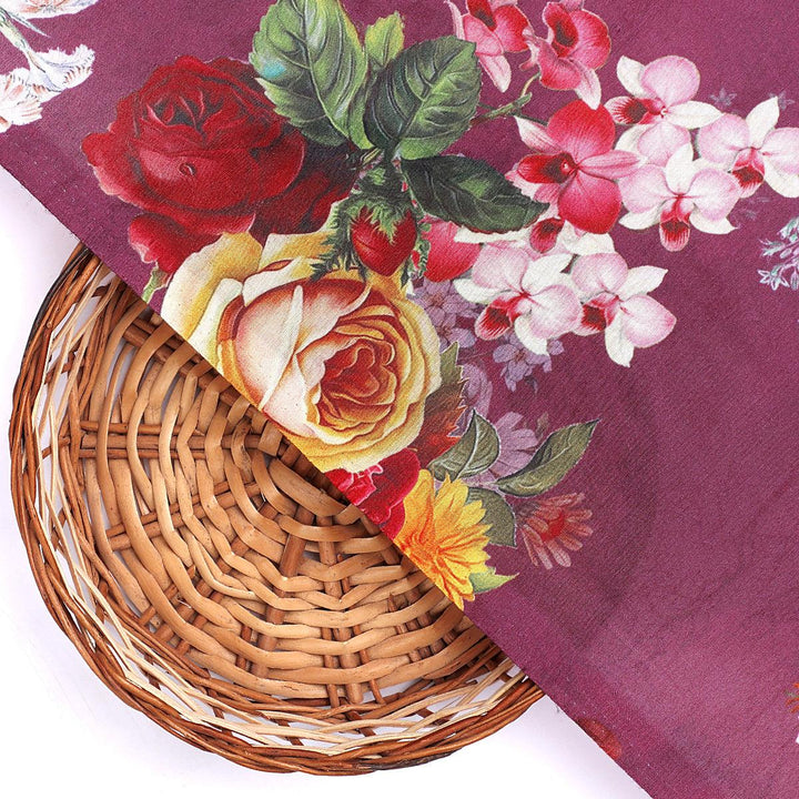 Purple Flower Digital Printed Kora Silk Fabric - FAB VOGUE Studio®