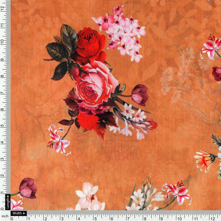 Yellow Flower Digital Printed Kora Silk Fabric - FAB VOGUE Studio®