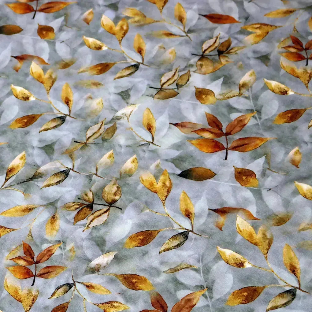 Grey & Golden Leaves Digital Printed Kora Silk Fabric – ks 0 0ta061821 111 grey and golden leaves digital printed kora silk fabric 5