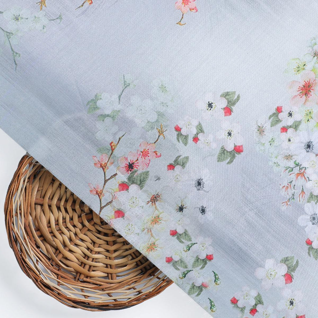 Beautiful Floral Vine Digital Printed Kora Silk Fabric - FAB VOGUE Studio®