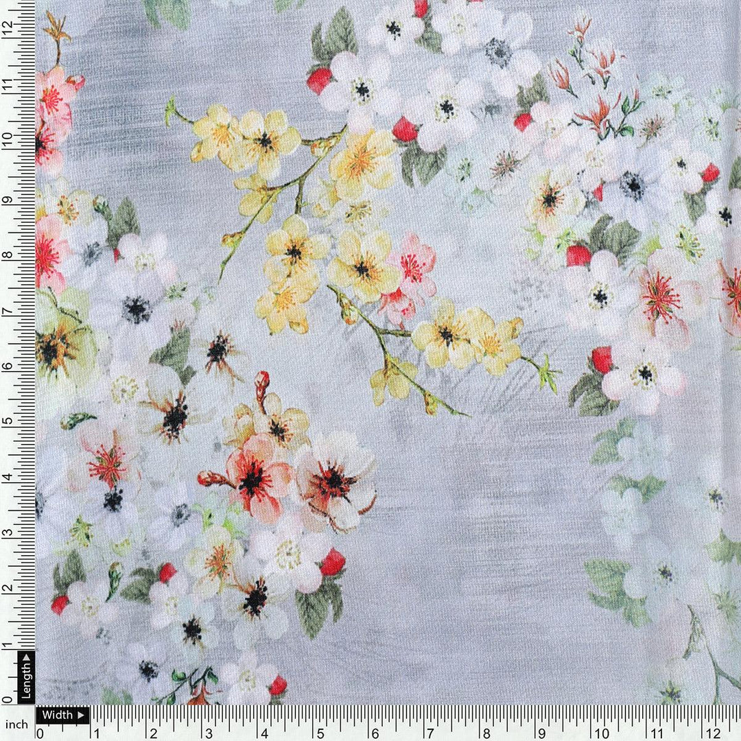 Beautiful Floral Vine Digital Printed Kora Silk Fabric - FAB VOGUE Studio®