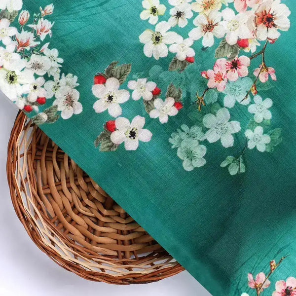 Beautiful Green Floral Digital Printed Kora Silk Fabric – ks 0 0ta06482p3 111 beautiful green floral digital printed kora silk fabric 2 - alternate view