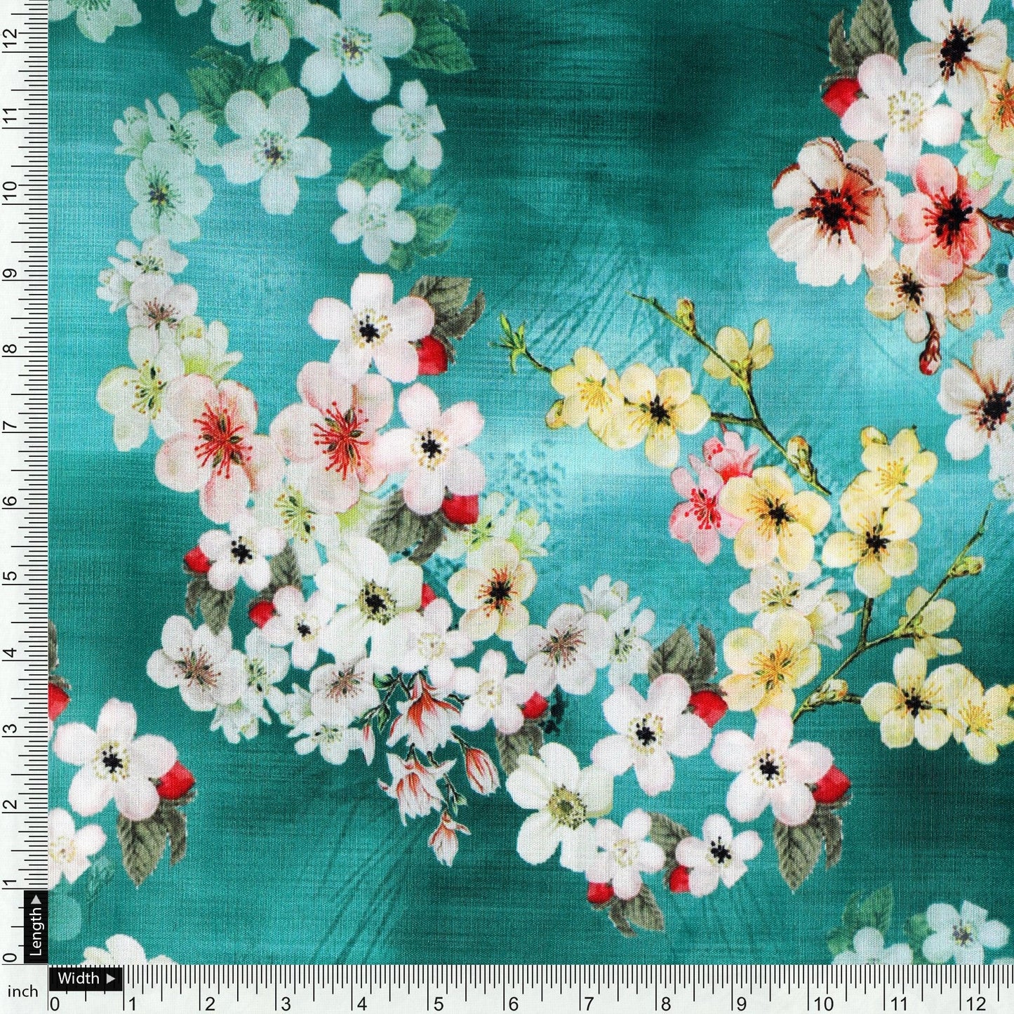 Beautiful Green Floral Digital Printed Kora Silk Fabric - FAB VOGUE Studio®