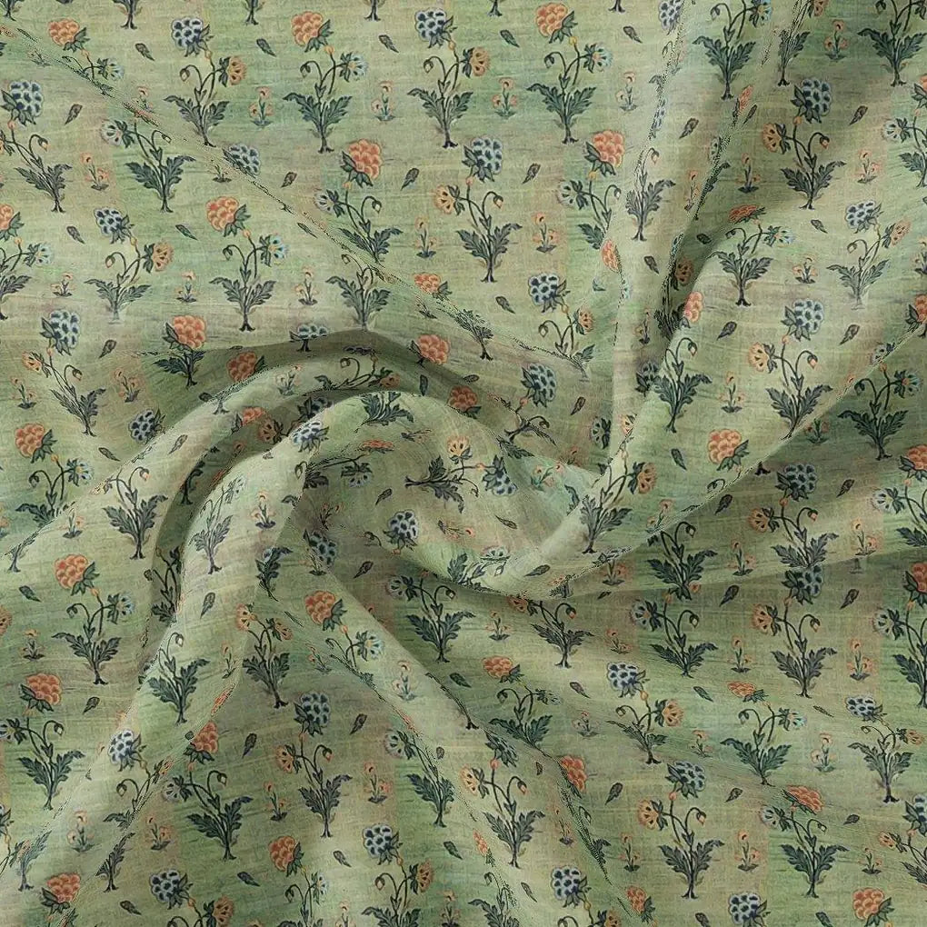 Beautiful Green Seamless Motif Flower Digital Printed Fabric - Kora Silk – ks 0 ma0128 110 beautiful green seamless motif flower digital printed fabric kora silk 1