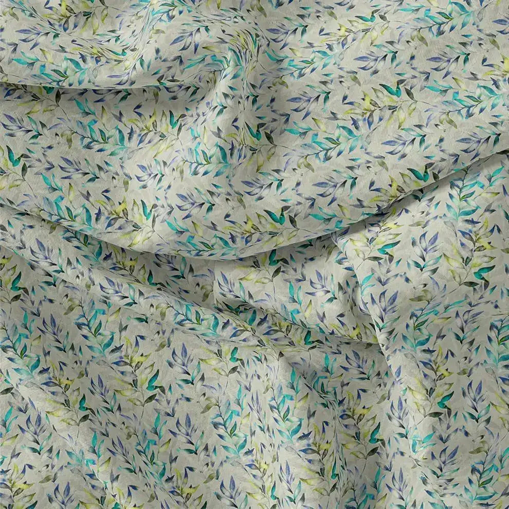 Green And Bluish Leaves Motif Digital Printed Fabric  - Kora Silk – ks 0 ma013650 110 green and bluish leaves motif digital printed fabric kora silk 1