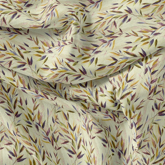 Painted Leaves Allover Digital Printed Fabric - Kora Silk - FAB VOGUE Studio®