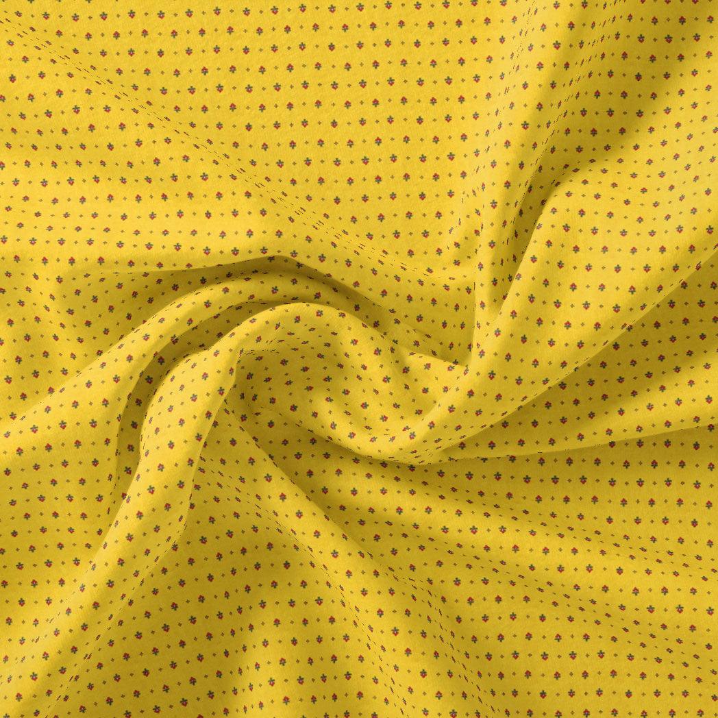 Yellow Seamless Kora Silk Printed Fabric - FAB VOGUE Studio®