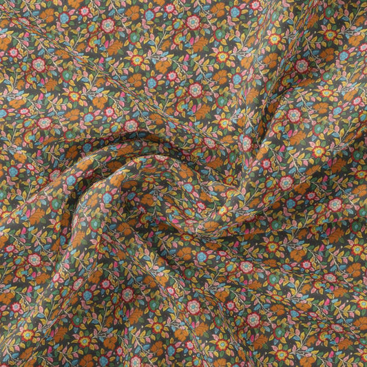 Multicolor Arabesue Kora Silk Printed Fabric - FAB VOGUE Studio®