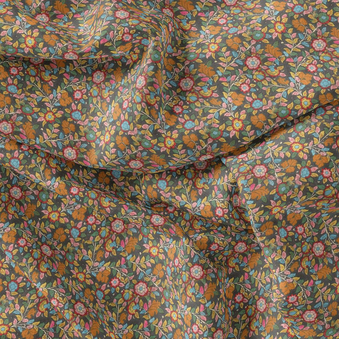 Multicolor Arabesue Kora Silk Printed Fabric - FAB VOGUE Studio®