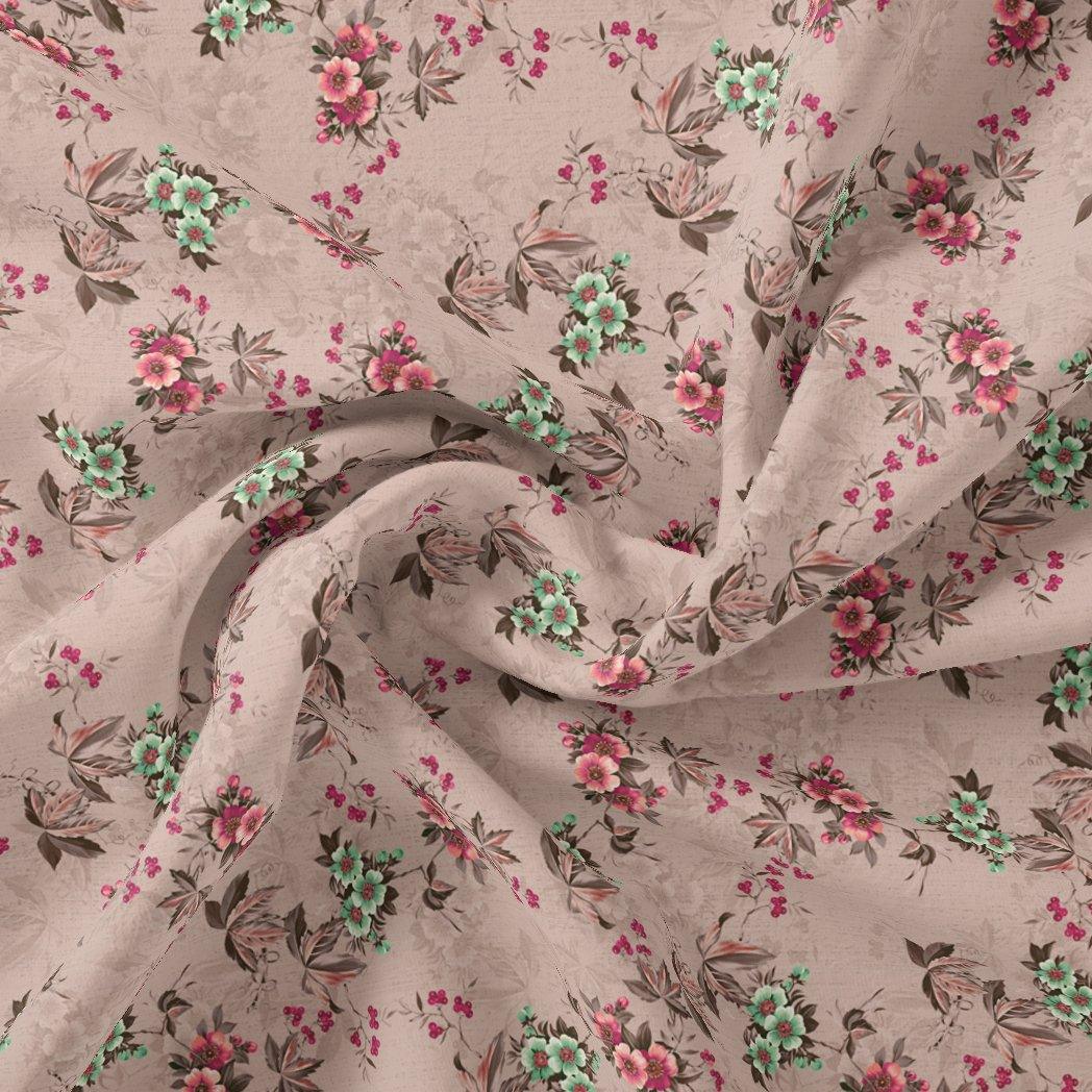 Tiny Sunflower Pista With Mandys Pink Digital Printed Fabric - Kora Silk - FAB VOGUE Studio®
